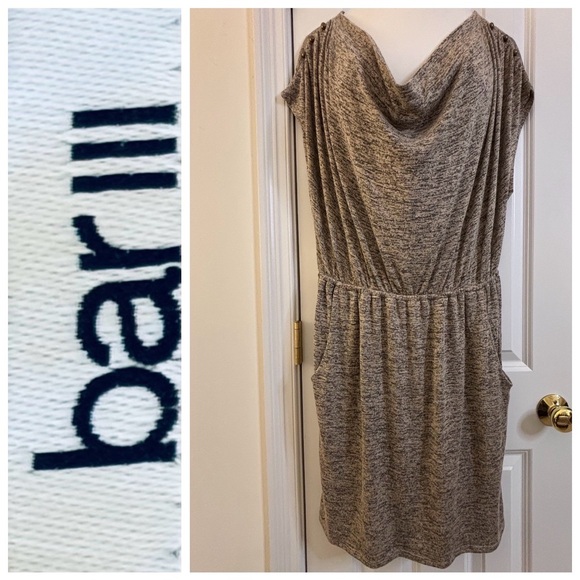 Bar III Dresses & Skirts - Bar III Dress Heathered Tan Black Midi XL cowl pockets business casual office